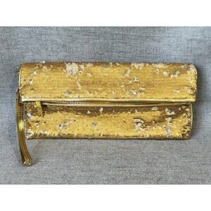 Michael Kors Wristlet Clutch Womens Gold Silver Sequin Metalic Pouch Evening Bag